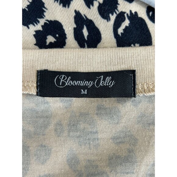 Blooming Jelly Women's Animal Print V-Neck Long Sleeve Top in Cream/Black - Sz M - Picture 3 of 5